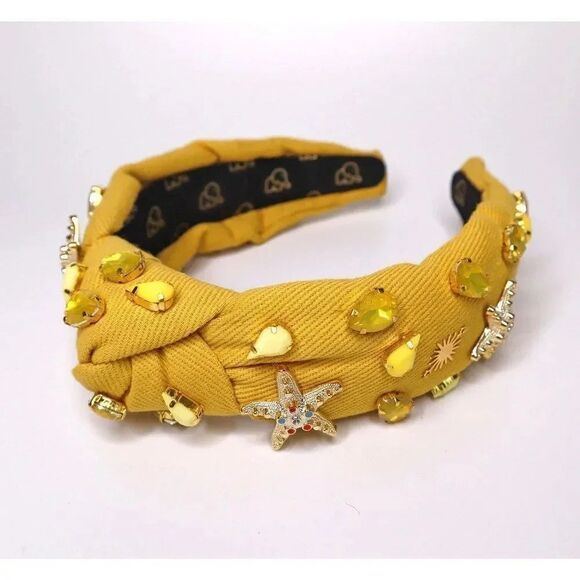 Crystal Headband - DENIM Headband - Knot Headband + Crystals - YELLOW - Picture 1 of 2